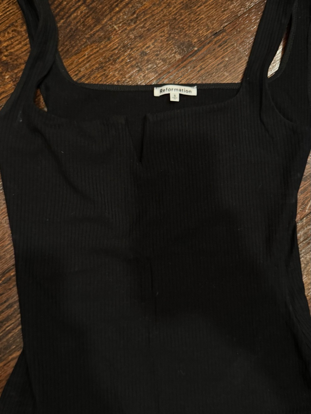 Reformation Black Ribbed Square Neck Tank Top